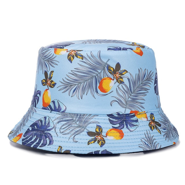 Bucket Hats Reversible Flower Geometric Printing Women Outdoor Hat-Bucket Hats-Arimonz-Sky Blue-Arimonz