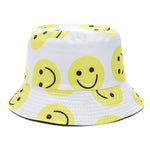 Bucket Hats Reversible Flower Geometric Printing Women Outdoor Hat-Bucket Hats-Arimonz-Smile White-Arimonz