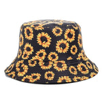 Bucket Hats Reversible Flower Geometric Printing Women Outdoor Hat-Bucket Hats-Arimonz-Sunflowers Black-Arimonz