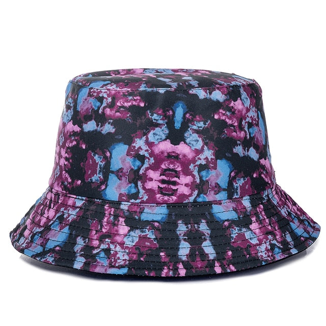 Bucket Hats Reversible Flower Geometric Printing Women Outdoor Hat-Bucket Hats-Arimonz-Tie Dye Black-Arimonz