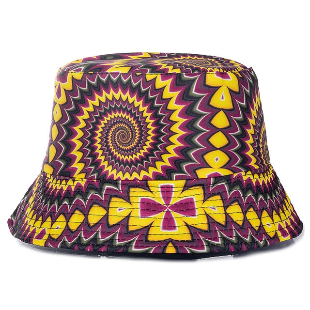 Bucket Hats Reversible Flower Geometric Printing Women Outdoor Hat-Bucket Hats-Arimonz-Tie Dye Yellow-Arimonz