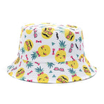 Bucket Hats Reversible Flower Geometric Printing Women Outdoor Hat-Bucket Hats-Arimonz-White Pineapple-Arimonz