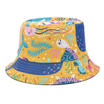 Bucket Hats Reversible Flower Geometric Printing Women Outdoor Hat-Bucket Hats-Arimonz-Yellow Turtle-Arimonz