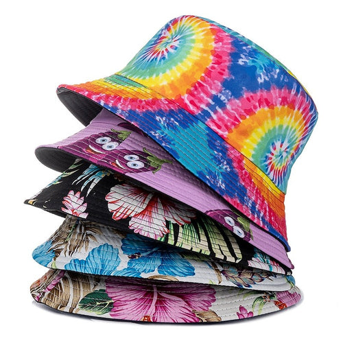 Bucket Hats Reversible Flower Geometric Printing Women Outdoor Hat-Bucket Hats-Arimonz-Arimonz