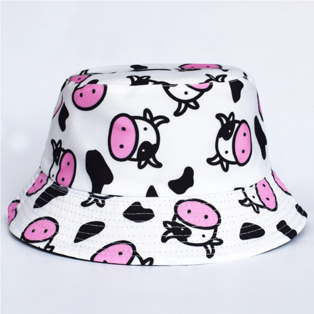 Bucket Hats Women Reversible Summer Print Bucket Hat Travel Hat-Bucket Hats-Arimonz-moo two side-Arimonz