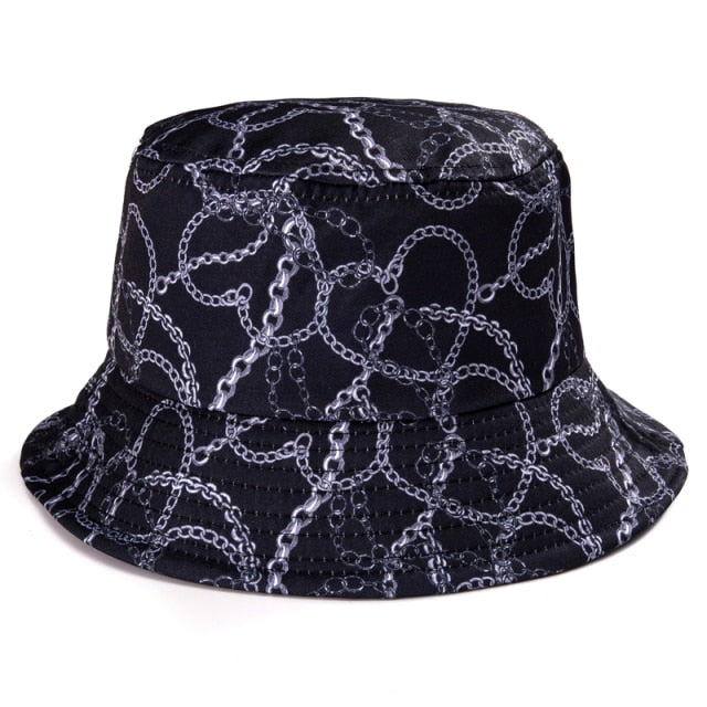 Bucket Hats Women Reversible Summer Print Bucket Hat Travel Hat-Bucket Hats-Arimonz-one side adjustable black gray-Arimonz