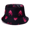 Bucket Hats Women Reversible Summer Print Bucket Hat Travel Hat-Bucket Hats-Arimonz-one side adjustable black red-Arimonz