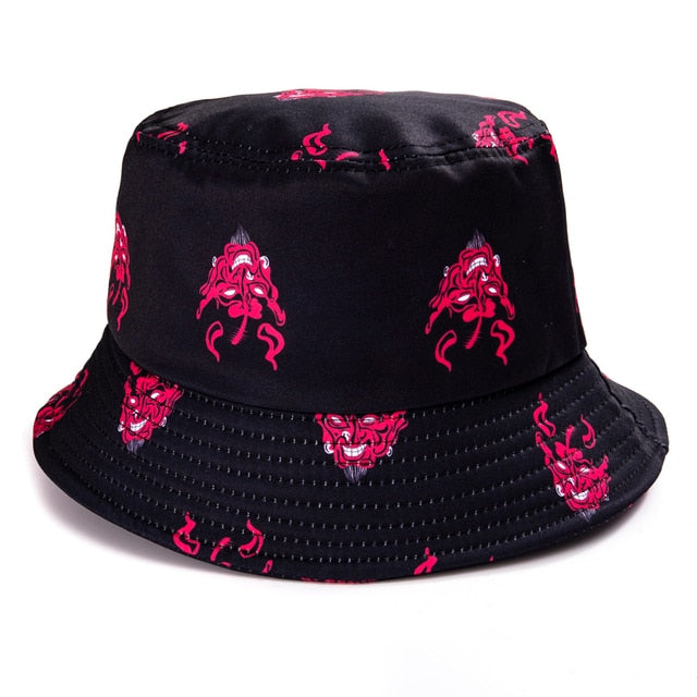 Bucket Hats Women Reversible Summer Print Bucket Hat Travel Hat-Bucket Hats-Arimonz-one side adjustable black red-Arimonz