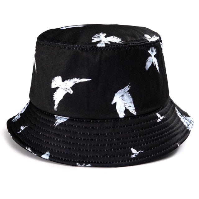 Bucket Hats Women Reversible Summer Print Bucket Hat Travel Hat-Bucket Hats-Arimonz-one side adjustable black white-Arimonz