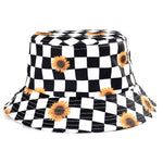 Bucket Hats Women Reversible Summer Print Bucket Hat Travel Hat-Bucket Hats-Arimonz-one side adjustable checkered sunflower-Arimonz