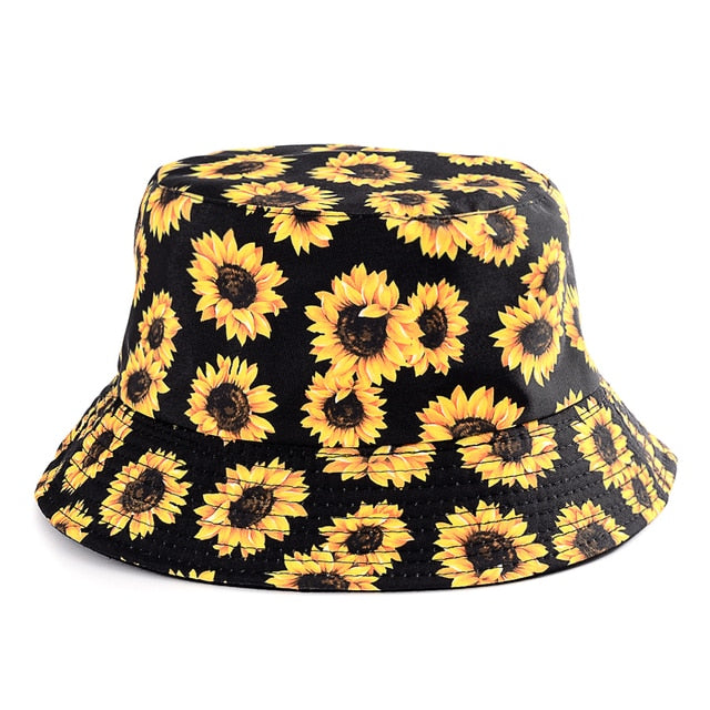 Bucket Hats Women Reversible Summer Print Bucket Hat Travel Hat-Bucket Hats-Arimonz-two side sunflower-Arimonz