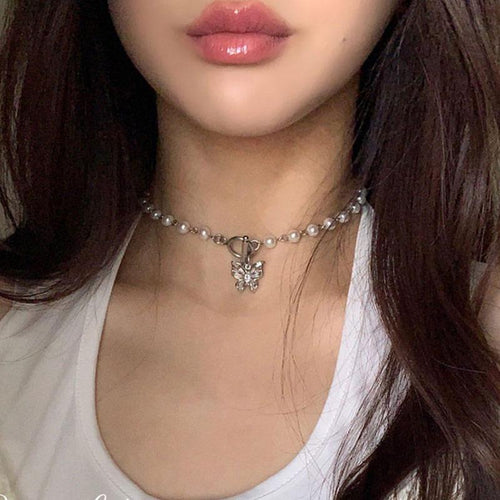 Butterfly Pearl Rhinestones Choker Necklace for Women Fashion Jewelry for Women-Necklaces-Arimonz-Arimonz