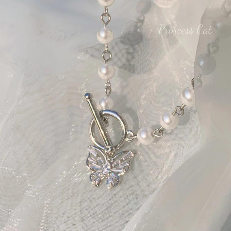 Butterfly Pearl Rhinestones Choker Necklace for Women Fashion Jewelry for Women-Necklaces-Arimonz-Arimonz