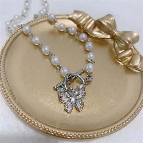 Butterfly Pearl Rhinestones Choker Necklace for Women Fashion Jewelry for Women-Necklaces-Arimonz-Arimonz