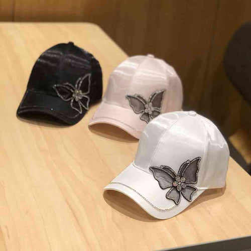 Butterfly Rhinestone Baseball Women Summer Silk Satin Visor Sun Hat-Women's Caps-Arimonz-Arimonz