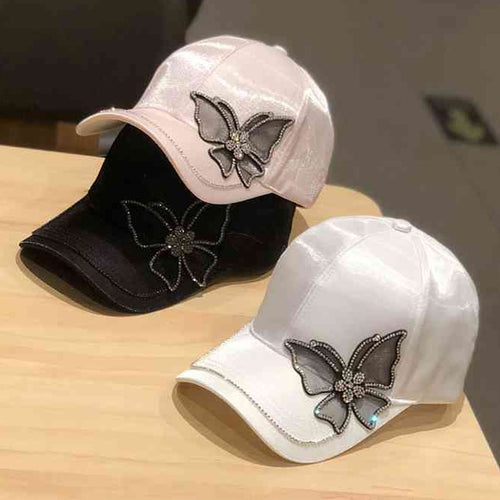 Butterfly Rhinestone Baseball Women Summer Silk Satin Visor Sun Hat-Women's Caps-Arimonz-Arimonz
