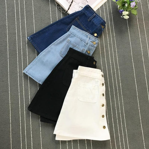 Button A-line High Waist Mini Denim Skirt-Denim Skirts-Arimonz-Arimonz