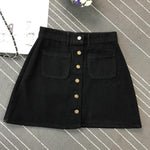 Button A-line High Waist Mini Denim Skirt-Denim Skirts-Arimonz-Arimonz