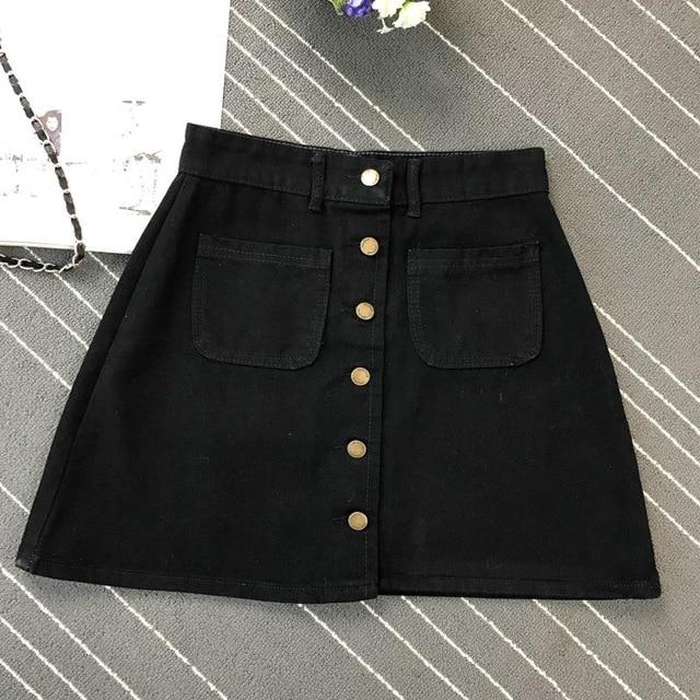 Button A-line High Waist Mini Denim Skirt-Denim Skirts-Arimonz-Arimonz