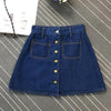 Button A-line High Waist Mini Denim Skirt-Denim Skirts-Arimonz-Arimonz