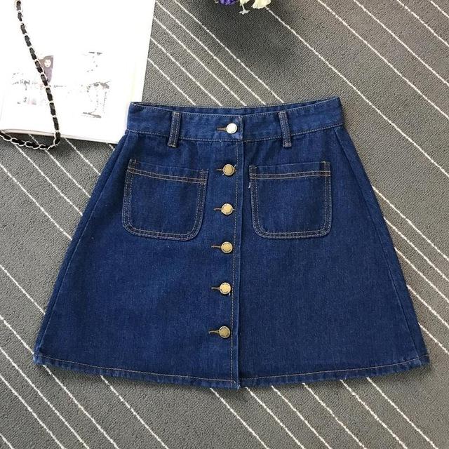 Button A-line High Waist Mini Denim Skirt-Denim Skirts-Arimonz-Arimonz