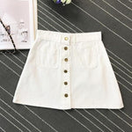 Button A-line High Waist Mini Denim Skirt-Denim Skirts-Arimonz-Arimonz