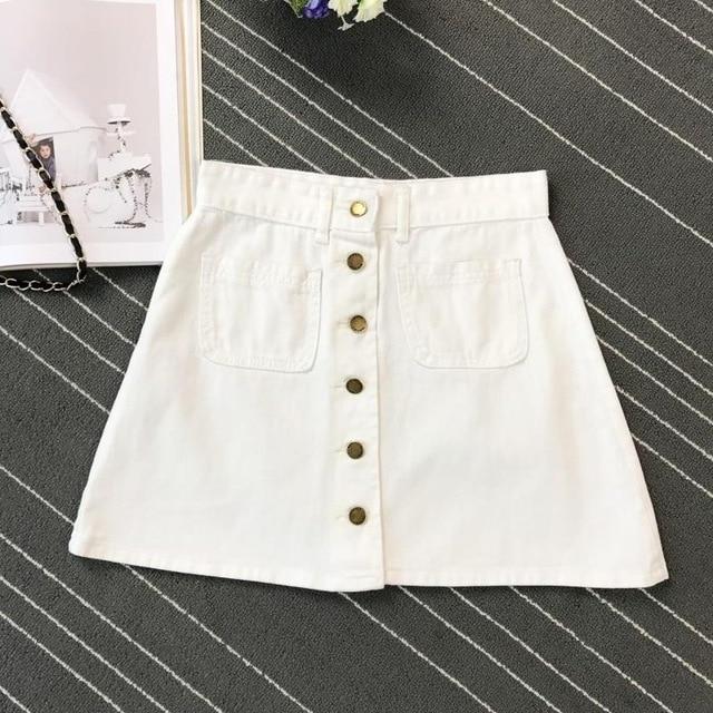Button A-line High Waist Mini Denim Skirt-Denim Skirts-Arimonz-Arimonz