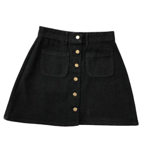 Button A-line High Waist Mini Denim Skirt-Denim Skirts-Arimonz-Black-S-Arimonz