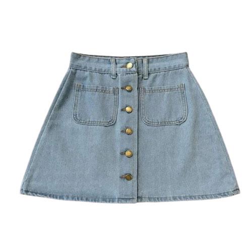 Button A-line High Waist Mini Denim Skirt-Denim Skirts-Arimonz-Sky blue-S-Arimonz