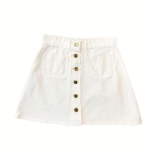Button A-line High Waist Mini Denim Skirt-Denim Skirts-Arimonz-White-S-Arimonz