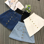 Button A-line High Waist Mini Denim Skirt-Denim Skirts-Arimonz-Arimonz