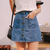 Button High Waist A-line Mini Denim Skirts With Strap-Denim Skirts-Arimonz-Arimonz