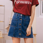 Button High Waist A-line Mini Denim Skirts With Strap-Denim Skirts-Arimonz-Arimonz