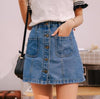 Button High Waist A-line Mini Denim Skirts With Strap-Denim Skirts-Arimonz-Arimonz