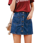 Button High Waist A-line Mini Denim Skirts With Strap-Denim Skirts-Arimonz-Blue-S-Arimonz