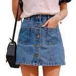Button High Waist A-line Mini Denim Skirts With Strap-Denim Skirts-Arimonz-Sky blue-S-Arimonz