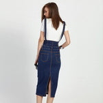 Button Tea Length Pencil Denim Skirts With Straps-Denim Skirts-Arimonz-Arimonz