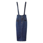 Button Tea Length Pencil Denim Skirts With Straps-Denim Skirts-Arimonz-S-Arimonz
