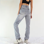 Button Up Jeans for Women Irregular High Waisted Straight Baggy Jeans-Straight Jeans-Arimonz-Arimonz