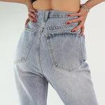 Button Up Jeans for Women Irregular High Waisted Straight Baggy Jeans-Straight Jeans-Arimonz-Arimonz