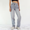 Button Up Jeans for Women Irregular High Waisted Straight Baggy Jeans-Straight Jeans-Arimonz-Arimonz