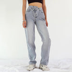 Button Up Jeans for Women Irregular High Waisted Straight Baggy Jeans-Straight Jeans-Arimonz-Arimonz