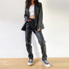 Cargo Pants Women Black Faux Leather High Waist Pant Straight Trouser-Pants-Arimonz-Arimonz