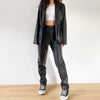 Cargo Pants Women Black Faux Leather High Waist Pant Straight Trouser-Pants-Arimonz-Arimonz