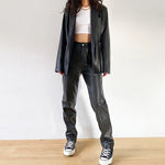 Cargo Pants Women Black Faux Leather High Waist Pant Straight Trouser-Pants-Arimonz-Arimonz