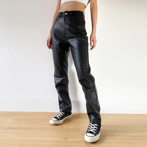 Cargo Pants Women Black Faux Leather High Waist Pant Straight Trouser-Pants-Arimonz-S-Arimonz