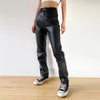 Cargo Pants Women Black Faux Leather High Waist Pant Straight Trouser-Pants-Arimonz-Arimonz