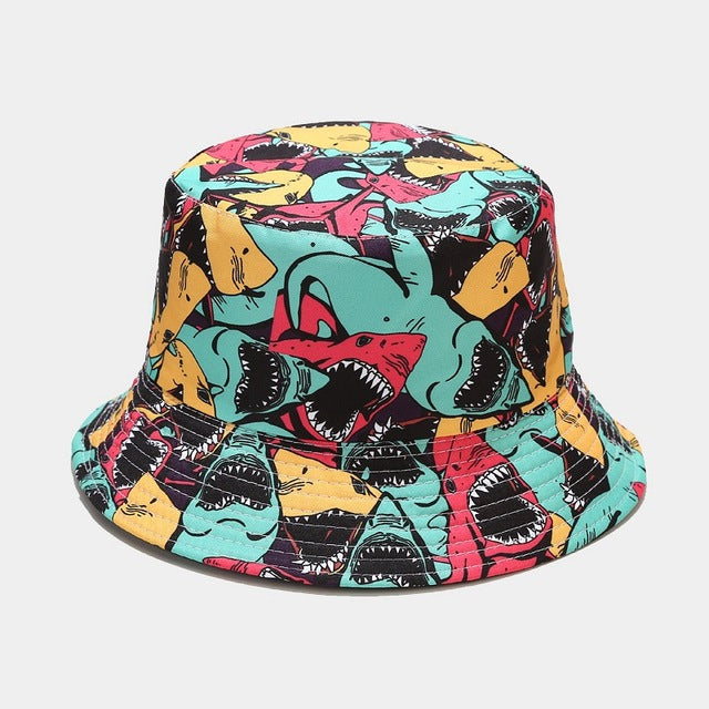 Cartoon Bucket Hat Reversible Fisherman Hat Street Hip Hop Flat Cap-Bucket Hats-Arimonz-cartoon shark-Arimonz