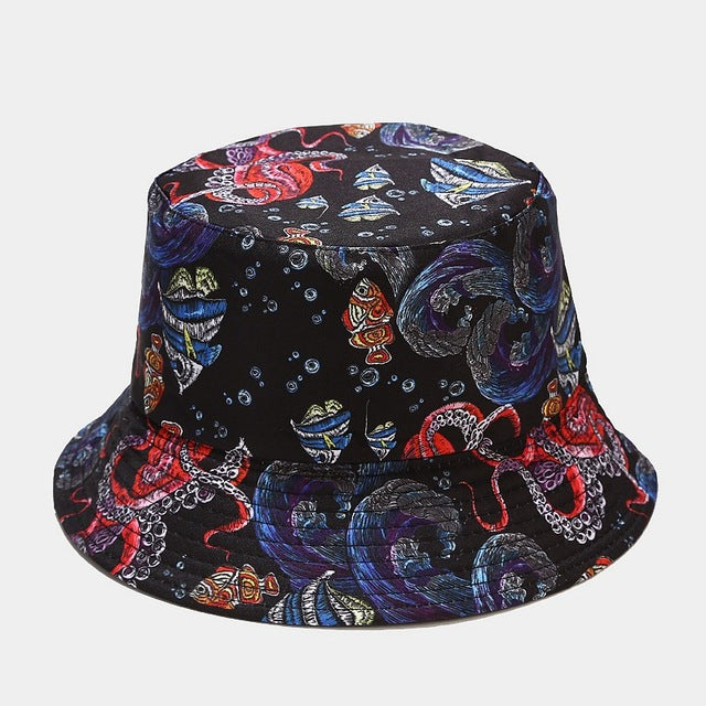 Cartoon Bucket Hat Reversible Fisherman Hat Street Hip Hop Flat Cap-Bucket Hats-Arimonz-fish Bubble-Arimonz