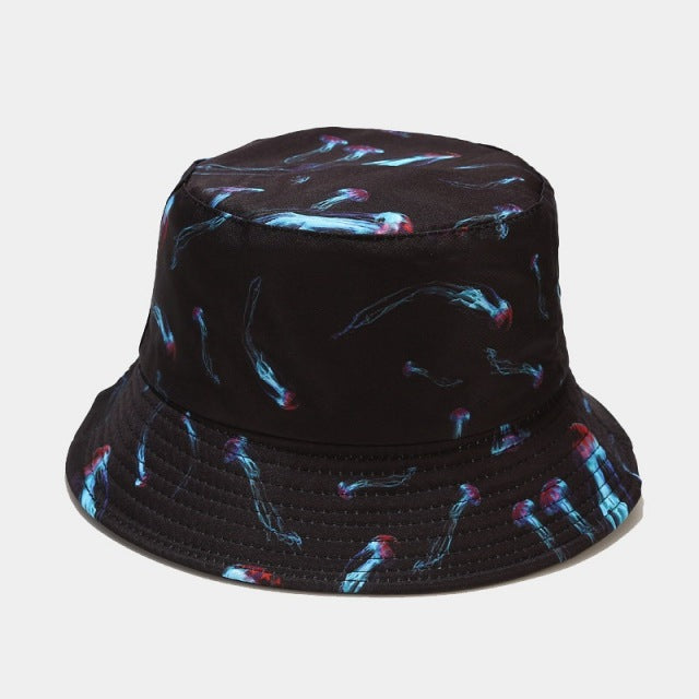 Cartoon Bucket Hat Reversible Fisherman Hat Street Hip Hop Flat Cap-Bucket Hats-Arimonz-Jellyfish black-Arimonz